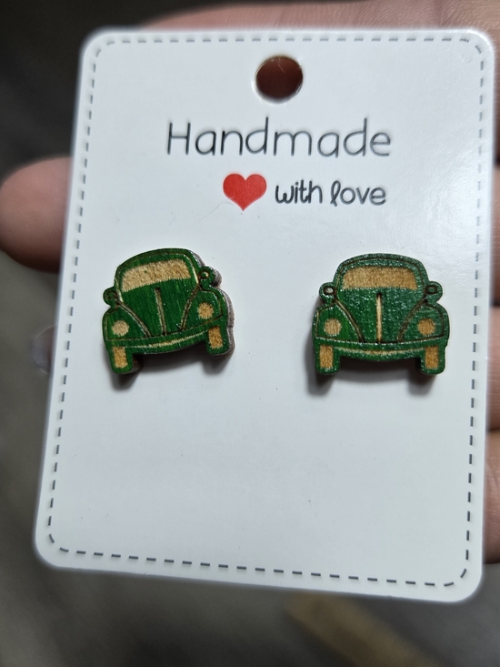 Jewelry - Vintage Hippy Handmade Green VW Classic Car Stud Earrings